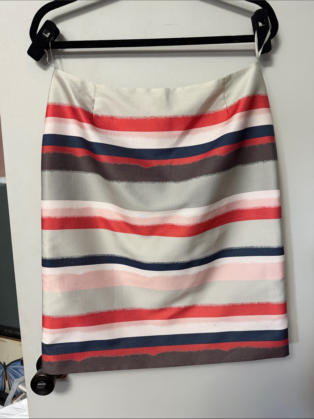Hugo Boss Cream, Red, Navy & Pink Striped Pencil Skirt
